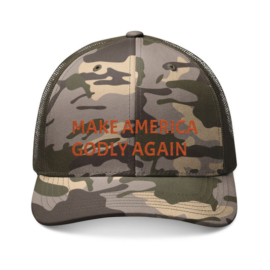 Embroidered Camo Trucker Hat — "Make America Godly Again"